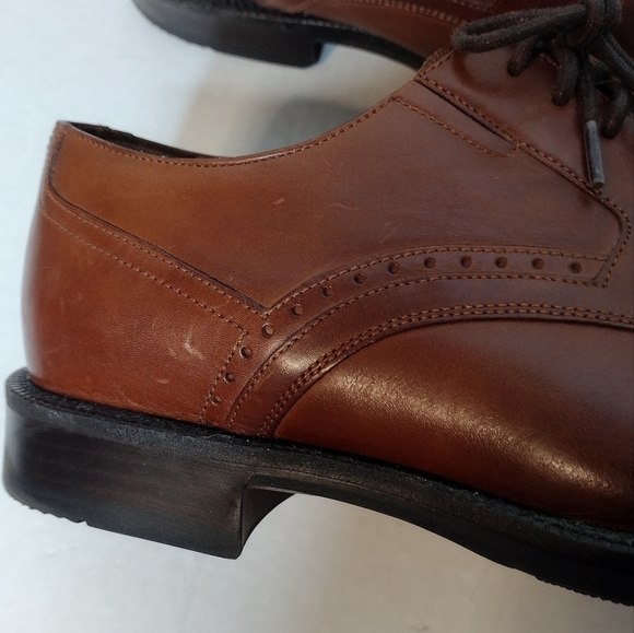 Johnston & Murphy Men's Brown Leather Lace Up Cap Toe Oxford Dress Shoes - Picture 11 of 12